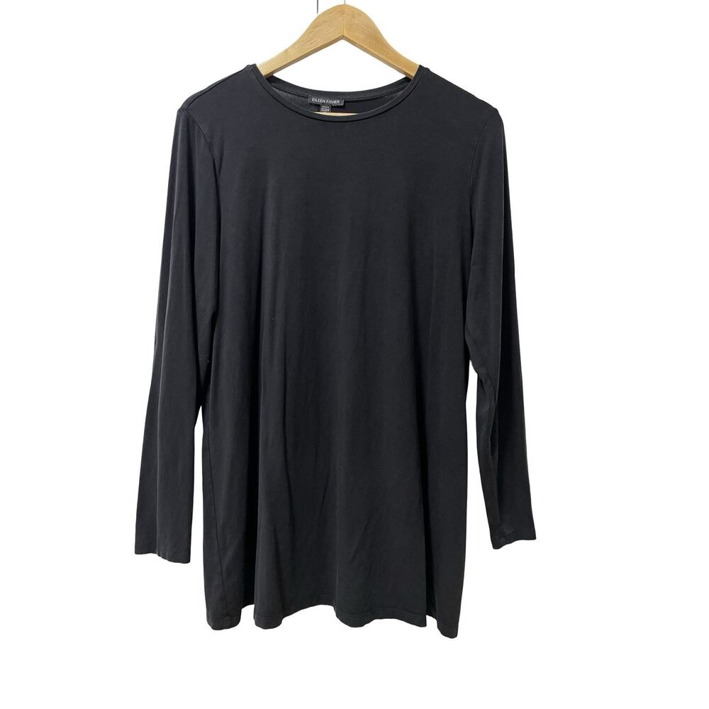 Eileen Fisher Jersey Round Neck Long Sleeve Top Size M Black Capsule Minimalist
